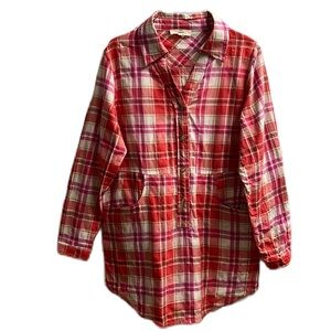 Entro, Plaid, 100% Cotton, Side Pockets Multi Colors, Roll Tab Sleeves Top, S
